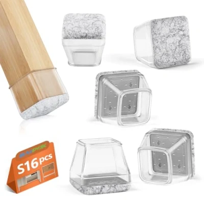 Afbeelding van 16 stuks vierkante stoelglijders, siliconen stoelrubbers met vilt, elastisch, bescherming voor stoelpoten, krasbestendig (Fit: 22 30 mm)
