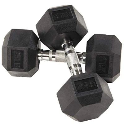 Afbeelding van BalanceFrom Rubber ingekapselde hex halter in paren of singles, zwart