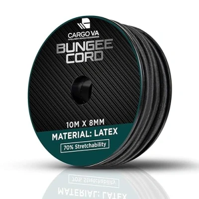 Afbeelding van CargoVA Rubber touw 8mm 10m zwart Uitzetbaar 70% rek Weerbestendig spantouw voor aanhangwagens, luifels, dekzeilen etc.