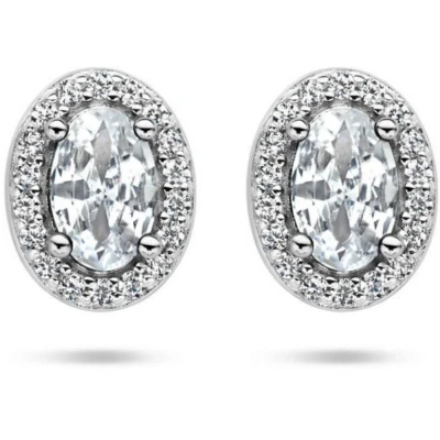 Afbeelding van zilver gerhodineerd oorknoppen zirkonia halo 1336148 horloge Wit