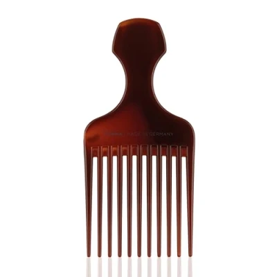 Afbeelding van TITANIA Afropam (bruin) kam voor afrohaar Grove krulkam met handvat Afro kam/Afro Styling krullen natuurlijke Made in Germany