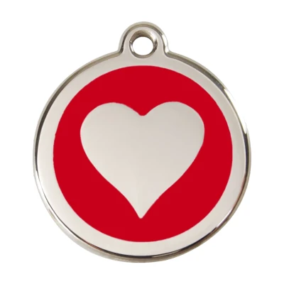 Afbeelding van Heart Red roestvrijstalen hondenpenning large/groot dia. 3,8 cm RedDingo