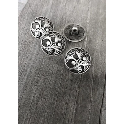 Afbeelding van Zilver antiek gentiaan motief metalen knopen met oogje 15 mm of 18 (10 stuks) (18 mm)