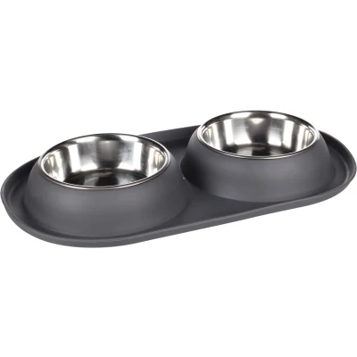 Afbeelding van &quot;Hondenvoerbak &amp; Drinkbak Dubbel met houder Grijs&quot; Grijs / 2 x 500ml 41,50 23 4,50 cm