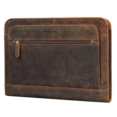 Afbeelding van STILORD &#039;Elton&#039; Conferentiemap A4 Leer Vintage Documentmap Schrijfmap Laptoptas voor 13,3 inch MacBook Business Orgnizer Presentatiemap Aktetas Lederen Map, Kleur:honing bruin