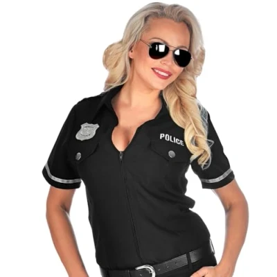 Afbeelding van Widmann Politie &amp; Detective Kostuum Uniform Shirt Agente Vrouw Zwart Large / XL Carnavalskleding Verkleedkleding