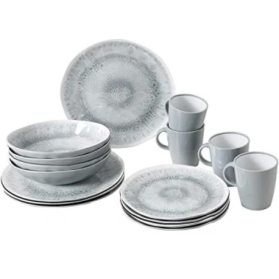 Afbeelding van BRUNNER Melamine eetservies set lunchbox 16 delig camping reizen bord beker Stonetouch Pearl