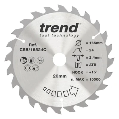 Afbeelding van Trend CraftPro TCT zaagblad met dunne kerf, 165 mm x 40 tanden 20 asgat, wolfraamcarbide getipt, CSB/16548
