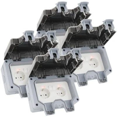 Afbeelding van greate 4 x afsluitbaar buitenstopcontact, waterdicht, tuin met schakelaar, 2 voudig waterdicht IP66, schakelbaar stopcontact, outdoor
