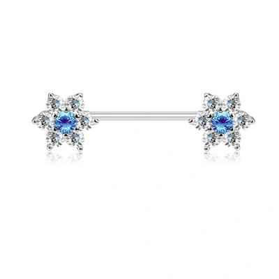 Afbeelding van Tepelpiercing flower ends CZ wit/aqua