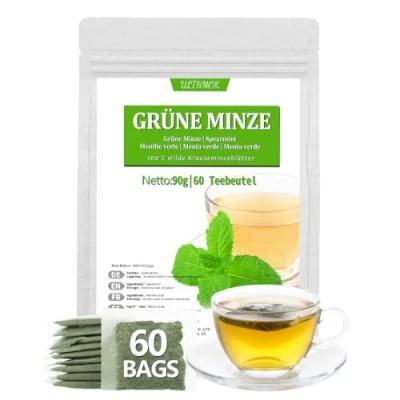 Afbeelding van Premium Spearmint 60 Teebeutel,Grüne Minze hergestellt aus 100% natürlicher Spearmint, koffeinfrei und ohne Zusatzstoffe