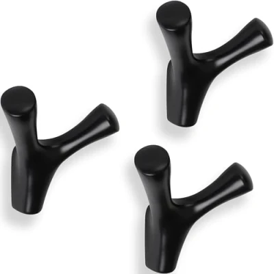 Afbeelding van LouMaxx Garderobehaken in mat zwart, moderne metalen kledinghaken, set van 3 design wandhaken voor garderobe en badkamer