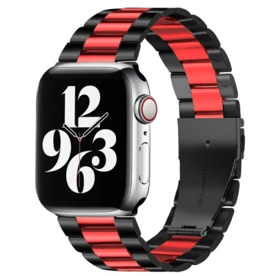 Afbeelding van Apple watch Stalen schakelband Zwart met rood Geschikt voor 42mm / 44mm 45mm 49mm