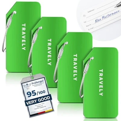 Afbeelding van Travely Premium kofferhanger, gemakkelijk herkenbaar, robuust en veilig, inclusief naamplaatje privacybescherming, veelzijdige praktische adreslabel, naamhanger bagagelabel