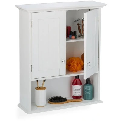 Afbeelding van hangkast badkamer 2 vakken en plank 70,5 x 60 20 cm wit