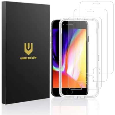Afbeelding van UNBREAKcable Screenprotector voor iPhone SE 2022/SE 2020/8/7/6 [3 pak] met installatiescherm, 9H hardheid gehard glas schermbeschermer 2022 [luchtbelvrij, kras] 10,7 cm