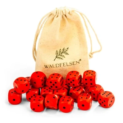 Afbeelding van Waldfelsen 6, 12, 20, 30 of 50 hoogwaardige houten kubussen van echt beukenhout, standaard 16 mm met stoffen zak, kubusset (rood, 20 stuks)