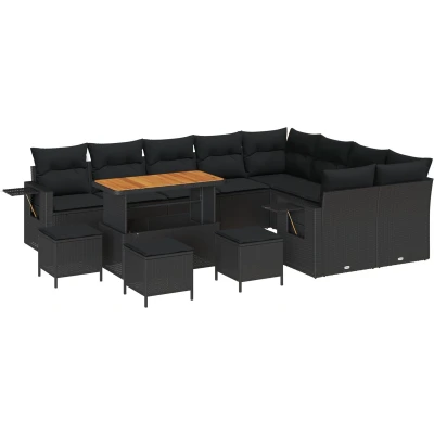 Afbeelding van vidaXL 13 delige tuinset met kussens zwart poly rattan acacia