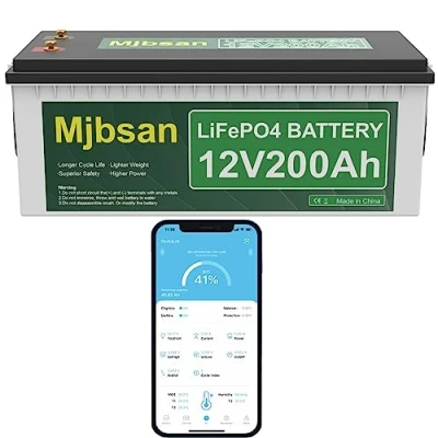 Afbeelding van Mjbsan LiFePO4 Autoaccu, 12 V, 200 Ah, bluetooth, ingebouwde A BMS, 2560 Wh Deep Cycle lithium batterij, 4000+ cycli, ideaal voor camper, trailer, boot en camping