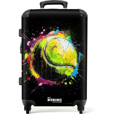 Afbeelding van NoBoringSuitcases.com® Koffer groot Rolkoffer lichtgewicht Tennisbal met graffiti Reiskoffer 4 wielen Grote trolley XL 20 kg bagage