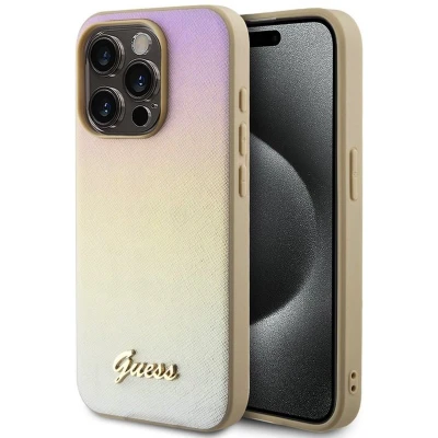 Afbeelding van Guess Iridescent Metal Script Back Case Apple iPhone 15 Pro (6.1&quot;) Goud