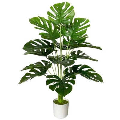 Afbeelding van AIVORIUY Kunstplant in potten nepplanten binnen en buiten, kunstboom pot, tropische palmvloerplanten voor thuiskantoor, woonkamer, slaapkamer, decoratie, housewarming cadeau (75 cm grote groene