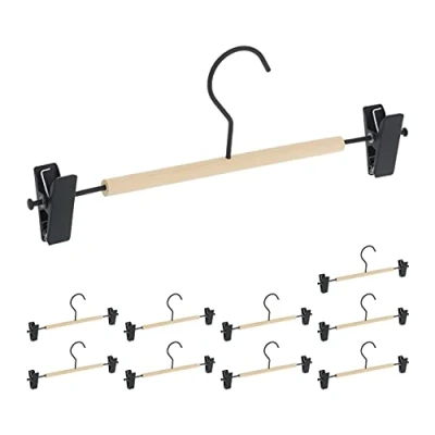 Afbeelding van Relaxdays broekhangers, set van 10, verstelbare klemmen, voor rokken &amp; broeken, HBD: ca. 11,5x30,5x3 cm, zwart/natuur