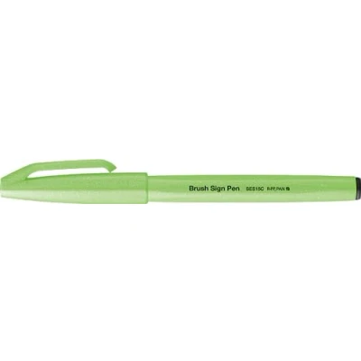 Afbeelding van Pentel SES15C FKX Brush Sign Pen neon groen, vezelpen, penseelachtige punt, 10 stuks