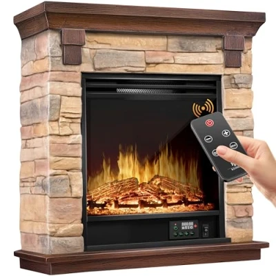 Afbeelding van KESSER® elektrische open haard met 3D vlameffect, verwarmingsfunctie, 1800 W vermogen, timer, thermostaat, afstandsbediening, dimbaar, natuur/bruin