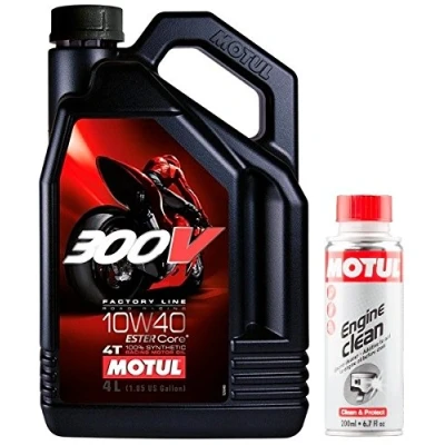 Afbeelding van Motul Duo motorolie 300 V Factory Line Road Racing 4T 10W 40, 4 liter + Engine Clean 200 ml