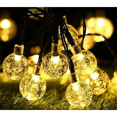 Afbeelding van BrizLabs Lichtsnoer, op zonne energie, voor buiten, 60 leds, kristallen bollen, lichtketting, 13,8 m, 8 modi, waterdicht, binnen en warmwit