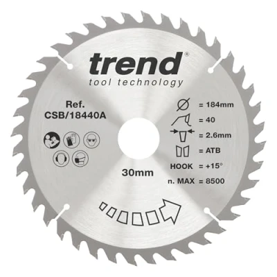 Afbeelding van Trend CraftPro crosscut TCT afkortzaagblad, 184 mm x 40 tanden 30 asgat, wolfraamcarbide getipt, CSB/18440A