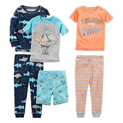 Afbeelding van Simple Joys by Carter&#039;s Katoenen pyjamaset voor peuters, jongens, 6 delig, met nauwsluitende pasvorm, 3 stuks, dinosaurus, haai, surfer, streep, 3T, Dinosaurus/Haai/Surfer/Streep, 3T