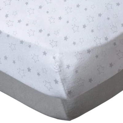 Afbeelding van BABYCALIN Set van 2 vellen katoen Jersey Print ster grijs en uni 70 x 140 cm