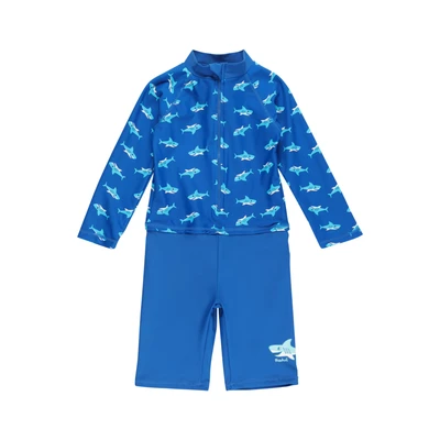 Afbeelding van Playshoes Eendelige haai zwembroek voor jongens met lange mouwen, blauw, 62/68 cm