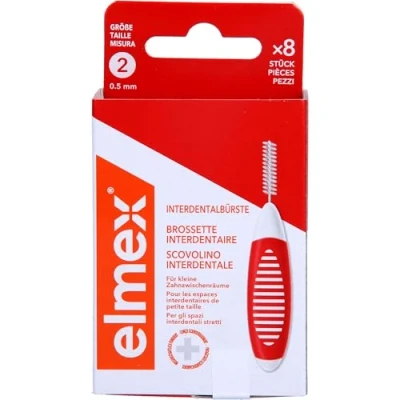 Afbeelding van elmex interdentale borstel rood (maat 2, 0,50 mm), 1 x 8 stuks borstels voor het reinigen van kleine tussenruimtes tussen de tanden