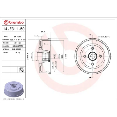 Afbeelding van Brembo Remtrommel 14.E311.50