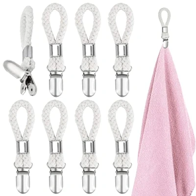Afbeelding van RUIJIE Hangers voor handdoeken, 8 stuks, handdoekclips, handdoekhouder, clips, haken, grote lussen, theedoekclip, handdoekklemmen, theedoeken, houder badkamer en