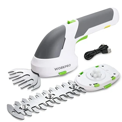 Afbeelding van WORKPRO Snoeischaar, accu, 7,2 V, wit, handige grasschaar en struikschaar, elektrisch met 2 messen, 2000 mAh accu type C kabel, in 1 gazonkantensnijder, maaibreedte 10 cm, snijlengte 15 cm