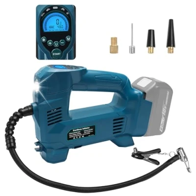 Afbeelding van Powarobor 18 V accucompressor, compatibel met Makita accu&#039;s, elektrische accu, autocompressor/draadloze luchtpomp voor fiets/auto/bal, 150 psi, automatische stop, ledlamp (zonder zonder