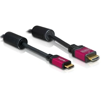 Afbeelding van Delock 84337 HDMI kabel Aansluitkabel A stekker, mini C stekker 3.00 m Zwart 4K UHD, Vergulde steekcontacten