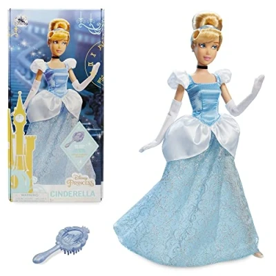 Afbeelding van Disney Store officiële Prinses Assepoester Classic pop voor kinderen uit, 29 cm, beweegbare in glitteroutfit, inclusief muiltjes, avondhandschoenen, sjaaltje en borstel, geschikt vanaf 3 jaar