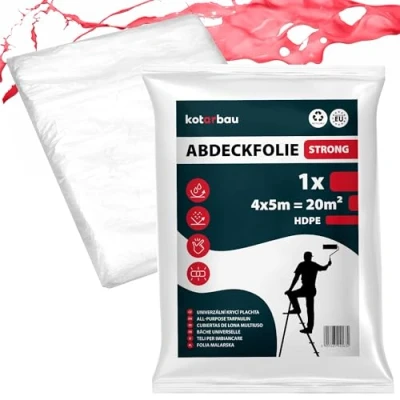 Afbeelding van KOTARBAU® Afdekfolie, schilder, 4 x 5 m, transparant, stofbeschermingsfolie, multifunctionele folie, schildersfolie, afdekfolie voor renovatie en verhuizing