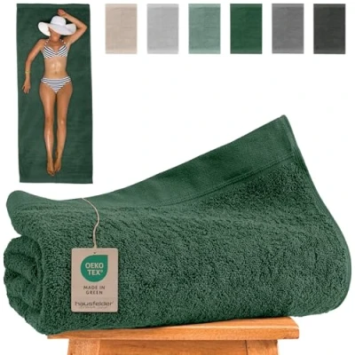 Afbeelding van Hausfelder saunahanddoek 80 x 200 cm Premium 500 g/m² grote voor dames en heren, 100% katoen, Oeko Tex gecertificeerd (80 donkergroen)