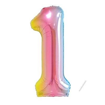 Afbeelding van Partyhausy Verjaardagsnummer ballon 1 jaar folieballon XXL regenboogkleurverloop, reuzenballon van 40 inch 101 cm verjaardagsdecoratie cijfer decoratie voor verjaardag vliegt met helium