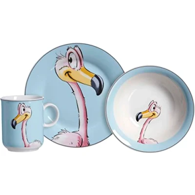 Afbeelding van Ritzenhoff &amp; Breker Kindergeschirr Set Kinderserviesset Happy Zoo, Flo, 3 delig,flamingo