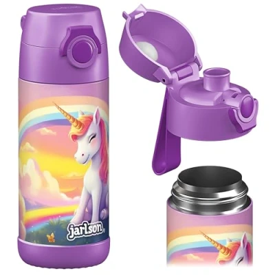 Afbeelding van Jarlson® Mali Roestvrijstalen drinkfles voor kinderen, BPA vrij, waterfles, thermosfles, 350 ml, eenhoorn 2.0