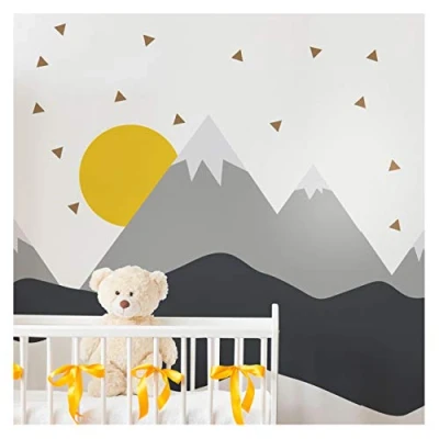 Afbeelding van Ambiance Sticker Muurstickers voor kinderen, decoratie babykamer, muursticker, gigantisch, Scandinavische bergen, Nordika, H80 x B 120 cm