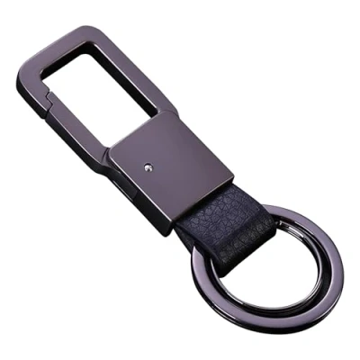 Afbeelding van Cerbery® Elegante lederen sleutelhanger met ringen en geschenkdoos auto foto gravure ring vrouwen mannen cadeau, zwart., Medium, Elegant