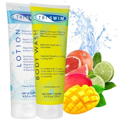 Afbeelding van TRISWIM Chloor Verwijdering Lichaamsverzorging Bundel voor Zwemmers, After Swim Body Wash en Lotion, Douchegel &amp; Lichaamsmoisturizer, Anti Huidbehandeling 2x 251ml